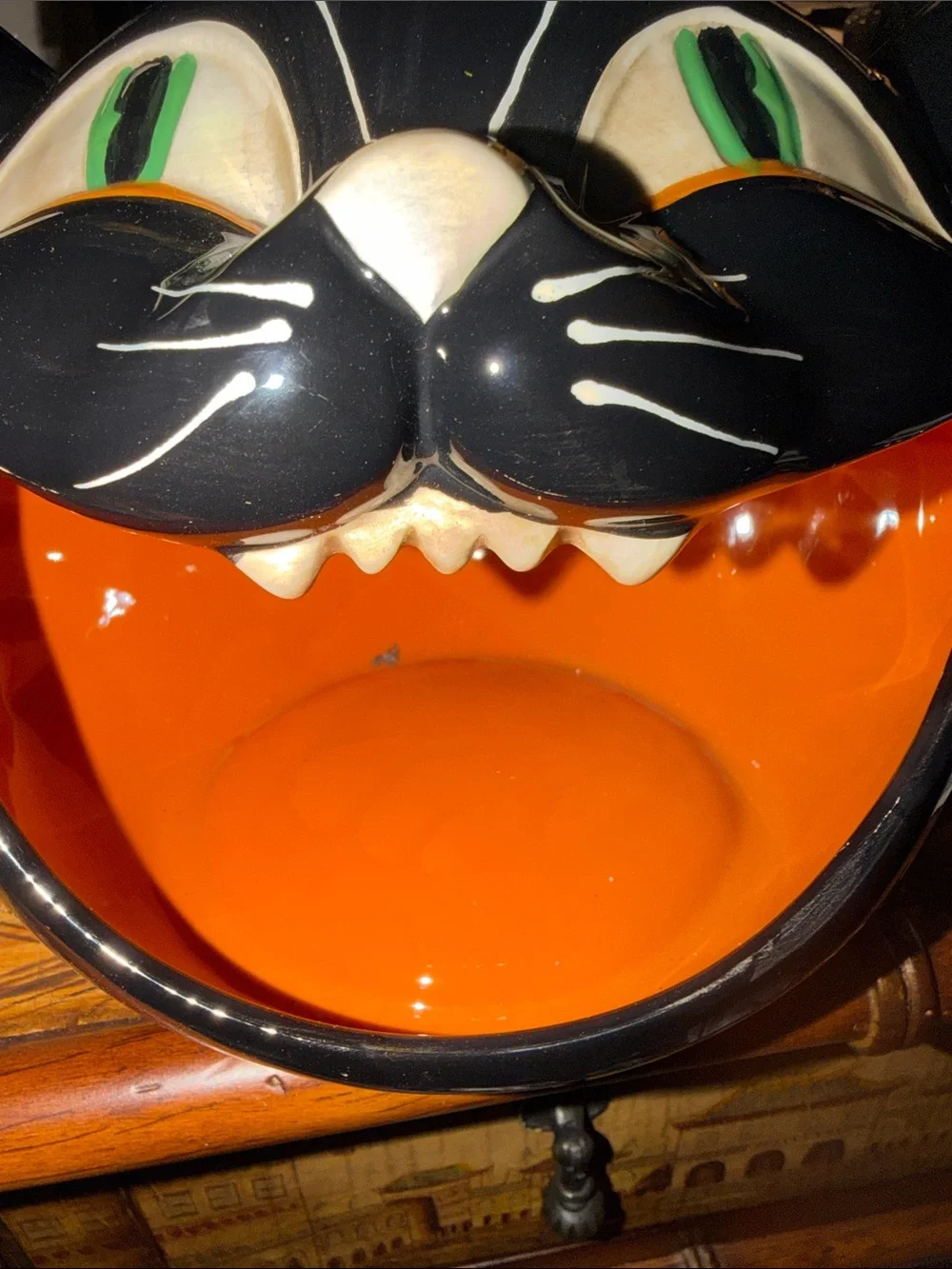 Black & Orange Ceramic Cat Treat Bowl